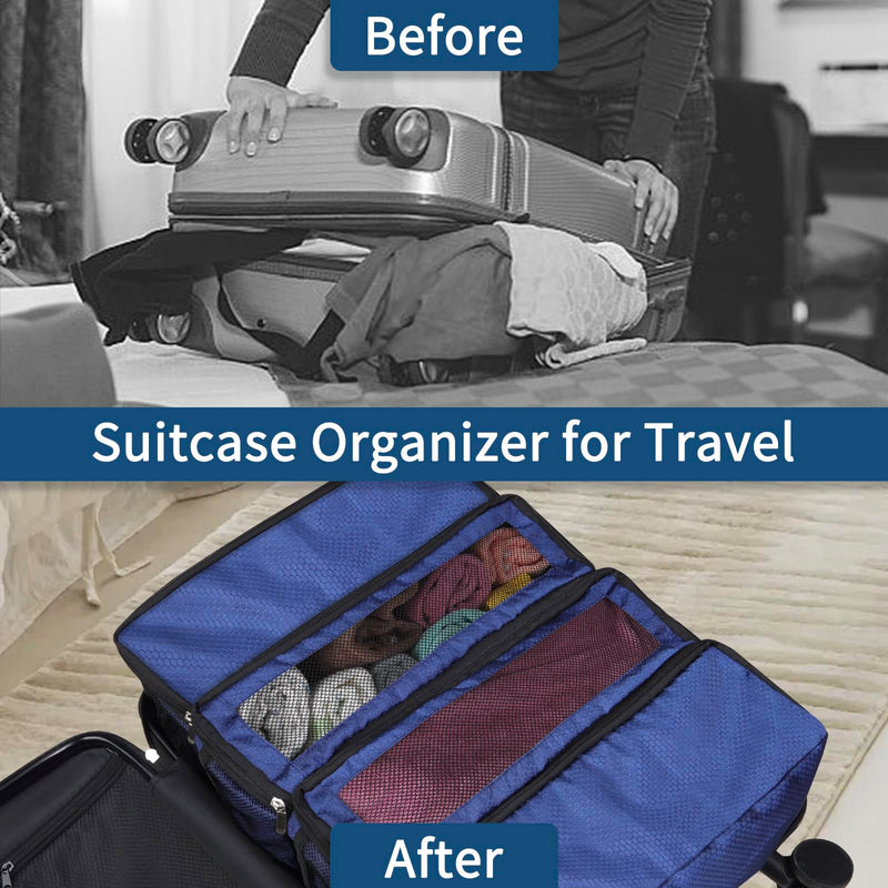 esouler Suitcase Organizer, Travel Luggage Organizer hanging packing cubes for travel，portable hanging travel shelves Collapsible closet organizer for Carry-on (Navy blue, Medium) Navy blue