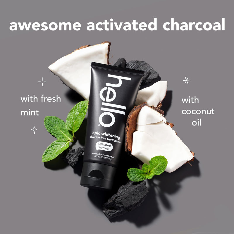 [Australia] - Hello Activated Charcoal Toothpaste, Fluoride Free with Activated Charcoal, Teeth Whitening Toothpaste with Fresh Mint and Coconut Oil, No SLS, Vegan, Gluten Free, 3 Pack, 4 OZ Tubes 4 Ounce (Pack of 3) 
