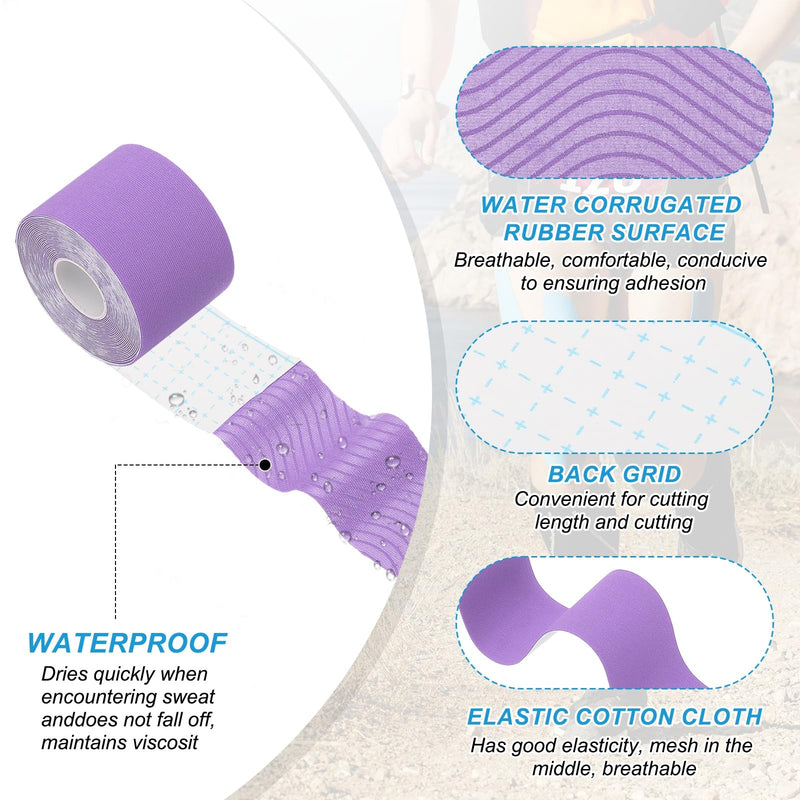 PATIKIL 5.5 Yard x 2 Inch Kinesiology Tape, 4 Roll Adhesive Cotton Sports Muscle Support Tapes Waterproof Elastic Tape for Knee Ankle Wrist Shoulder, Purple