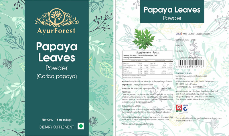[Australia] - Papaya Leaf Powder Dried Leaves Carica Papaya Herbal Supplement 16 Ounce | 454 gram 