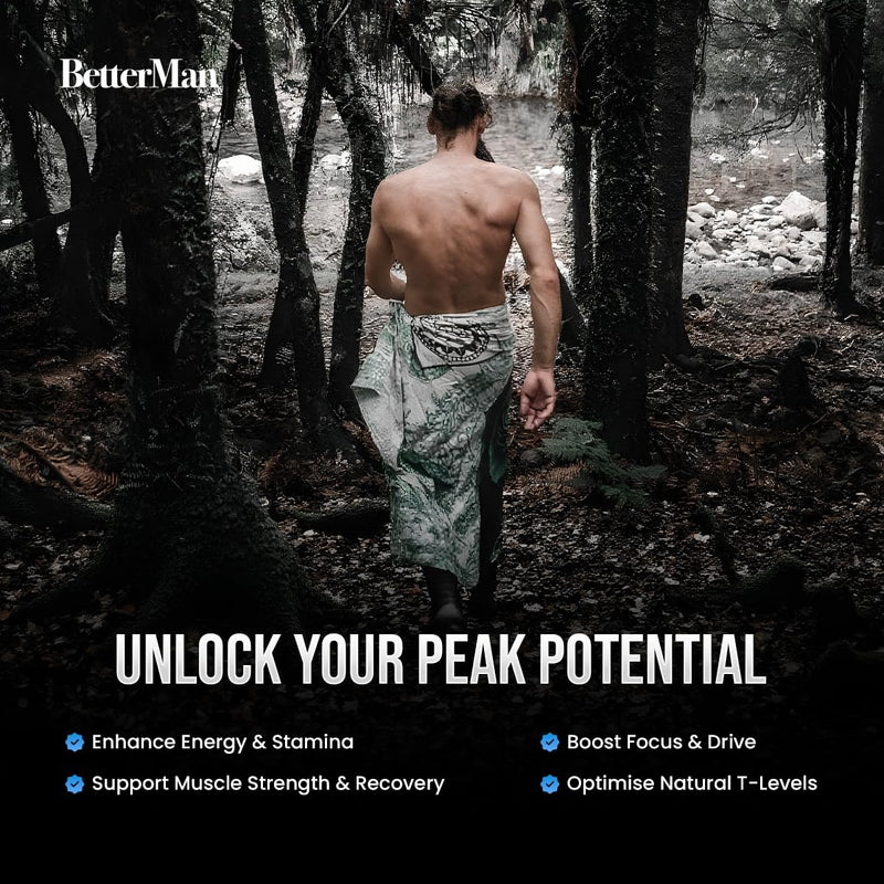 BetterMan Testosterone Support for Men – Boost Energy, Drive & Performance with 14 Science-Backed Ingredients Including Fadogia, Tribulus & Zinc – 90 Plant-Based Capsules