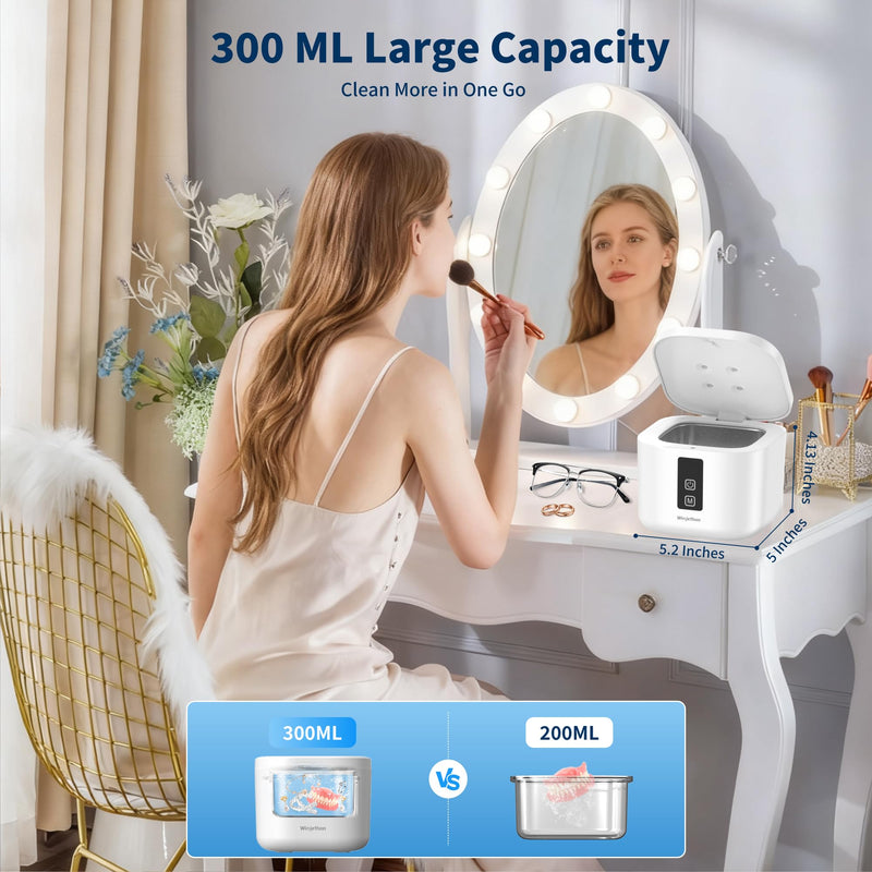 [Australia] - Retainer Cleaner, Ultrasonic Retainer Cleaner Machine 48kHz for Dentures, Mouth Guards, Braces, Toothbrush Heads, Jewelry, Ring with 300ML Capacity, 4 Modes Retainer Cleaning - White White | Comes With Filter Basket 