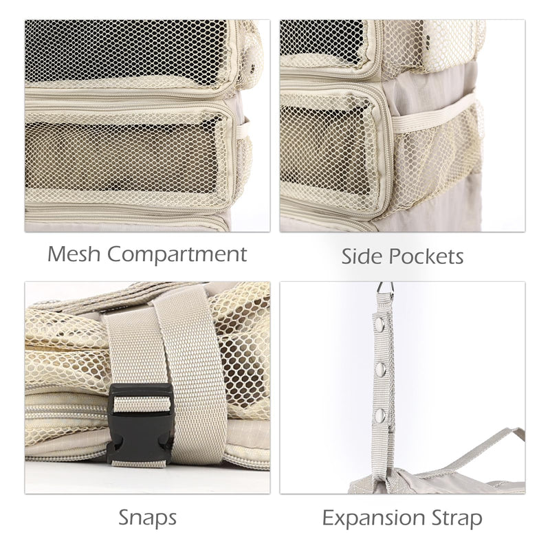 TABITORA Travel Luggage Organizer Hanging Packing Cubes Portable Hanging Shelves Carry on Closet for Suitcase with 2 Hooks,Collapsible(Beige,M) Beige Medium