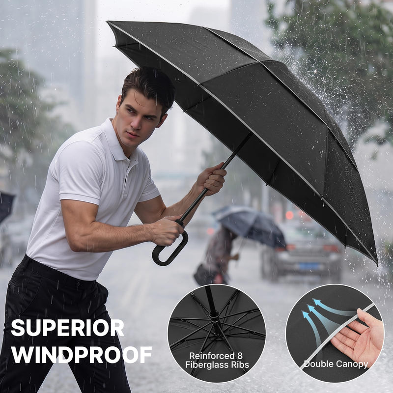 G4Free 62 Inch Large Golf Umbrella & 46inch Umbrella with Carabiner Handle, Windproof for Rain Double Canopy Automatic Open Close.