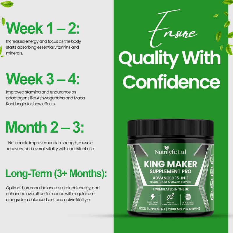 King Maker Supplement Pro - Premium 15-in-1 Testosterone & Vitality Booster for Men | Energy, Muscle, and Stamina Support | Tribulus Terrestris, Ashwagandha, Rhodiola | Vegan & GMP Certified