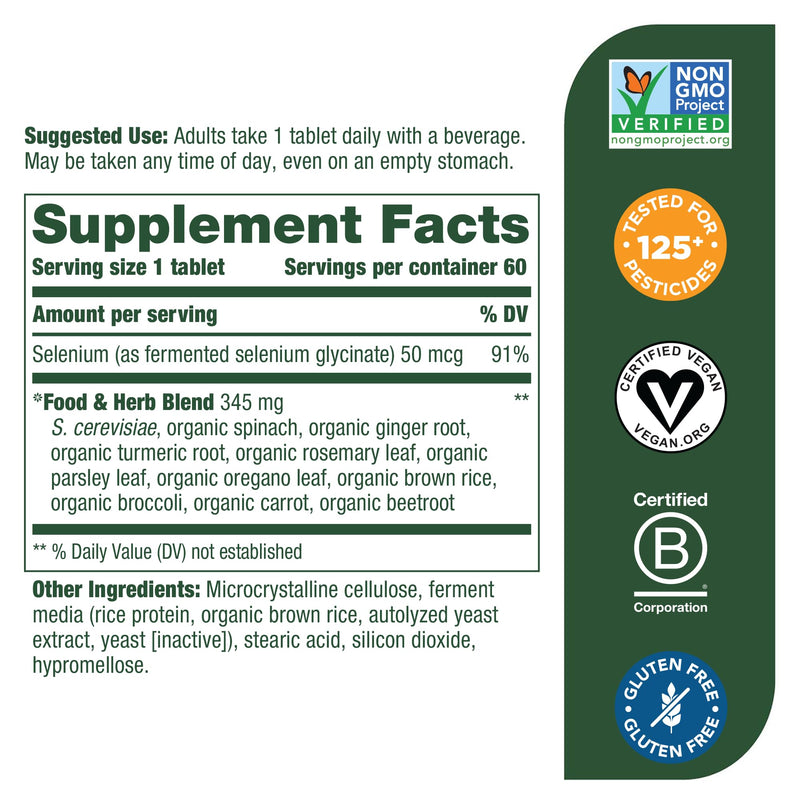 [Australia] - MegaFood Selenium - Selenium 50 mcg, Selenium Supplement with Food and Herb Blend - Immune Support - Vegan, Non-GMO - Made without 9 Food Allergens - 60 Tablets (60 Servings) 60 Count (Pack of 1) 