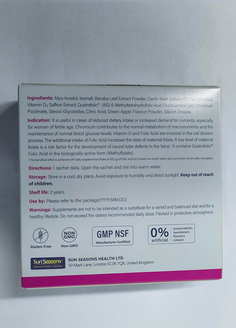 Flora Secret Ovaria Dietary Supplement, Myo-Inositol & D-Chiro-Inositol 40:1 Blend, Methylfolate, Vitamin D3, B Complex, Iron, 30 Powder Sachets