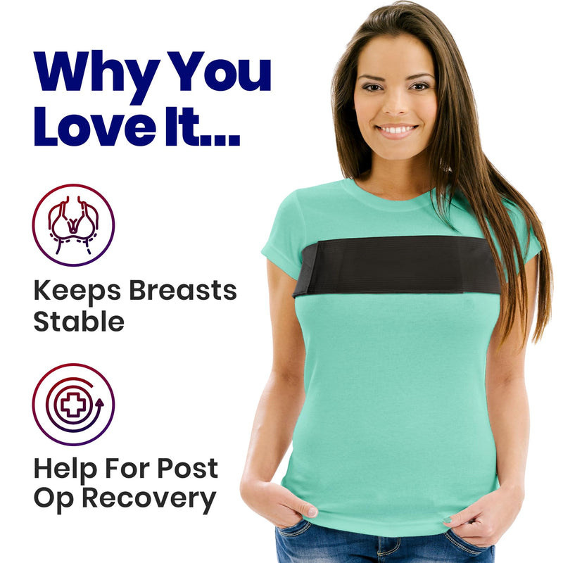 [Australia] - Post Op Breast Augmentation Bra Band | Breast Implant Chest Brace For Women | Compression Wrap Post Surgery Bra Belt | No Bounce Stabilizer Strap | Sports Bra Alternative Running (Fits Most) Black 
