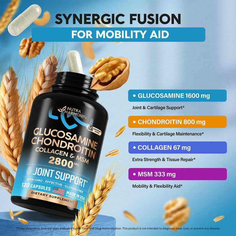 [Australia] - Glucosamine Chondroitin MSM Collagen | FSA HSA Eligible | Joint Support Supplement 2800 mg | Made in USA | FSA Approved Product Items | Flexibility Nutritional Vitamins | For Men & Women, 120 Capsules 120 Count (Pack of 1) 