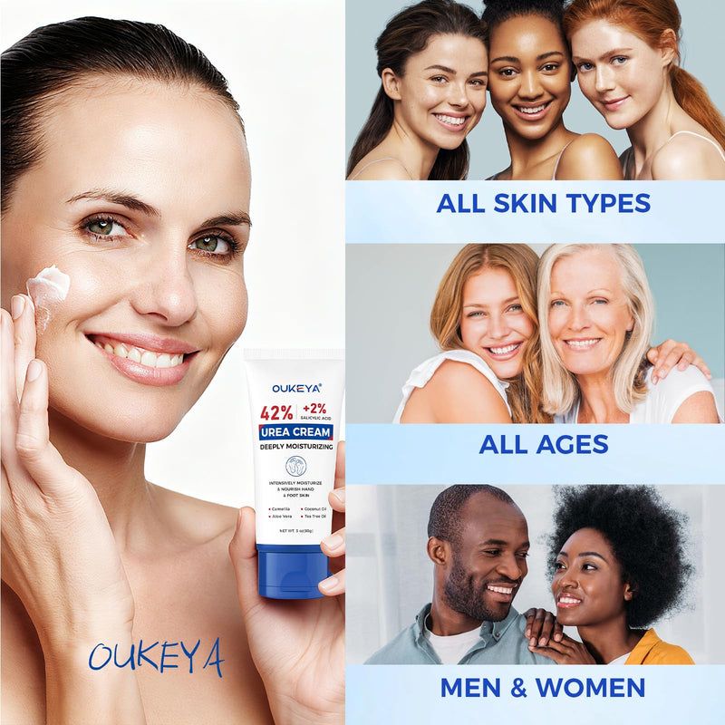 OUKEYA 42% Urea Cream for Dry Rough Skin, Contain Nano Glass Foot File | 3 Oz Tube, 2% Salicylic Acid, Moisturize Lotion, Exfoliating, Heels Care, Hands, Elbows Knees, Softening, Non-Greasy 3 Ounce with Foot File