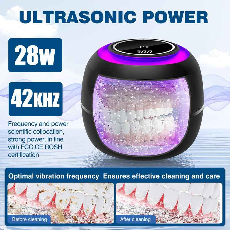 [Australia] - Dental Ultrasonic Retainer Cleaner Machine: 42KHz 28W 180ml,Dental Cleaning Pod for Dentures, Aligners & Mouthguards 