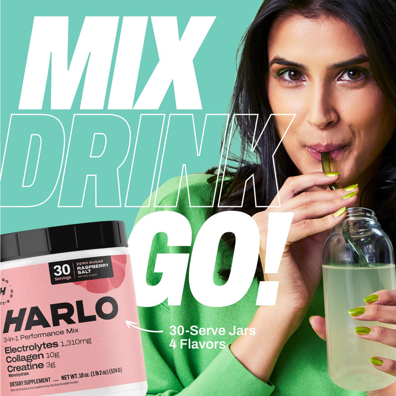 [Australia] - Harlo - Raspberry Salt Electrolyte Drink Mix with Bovine Collagen & Creatine- Creatine Monohydrate Powder - Energy Drink Powder - Pre Workout Powder - Sugar Free Energy Drinks - Post Workout Recovery 