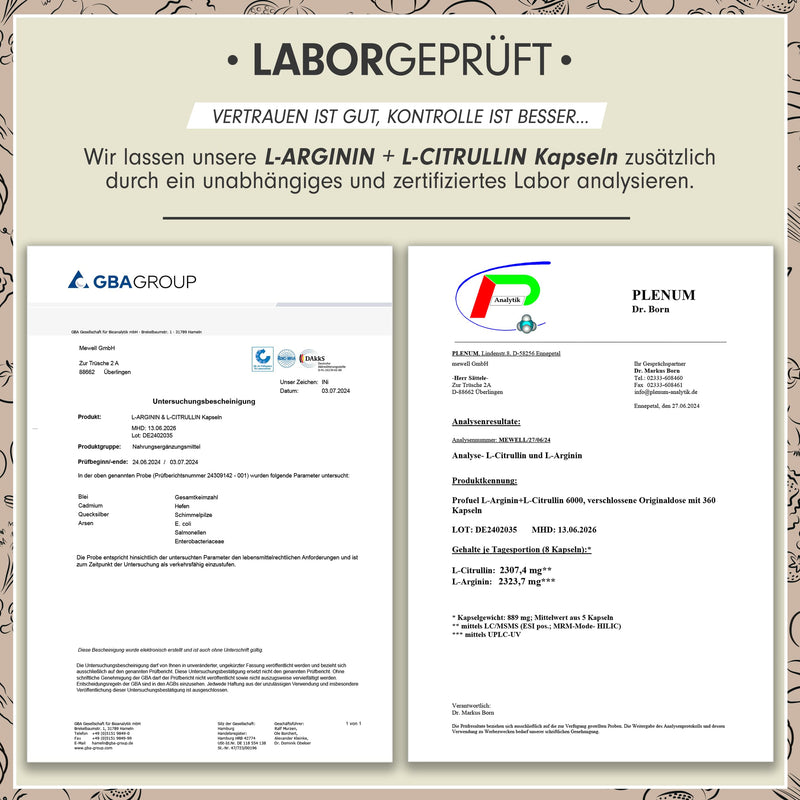 [Australia] - L-arginine + L-citrulline malate capsules 360x - optimally high dose with 6000 mg per day of L-arginine (2400 mg) + L-citrulline malate (3600 mg) - without additives - laboratory tested with certificate - vegan 1x 360 capsules 