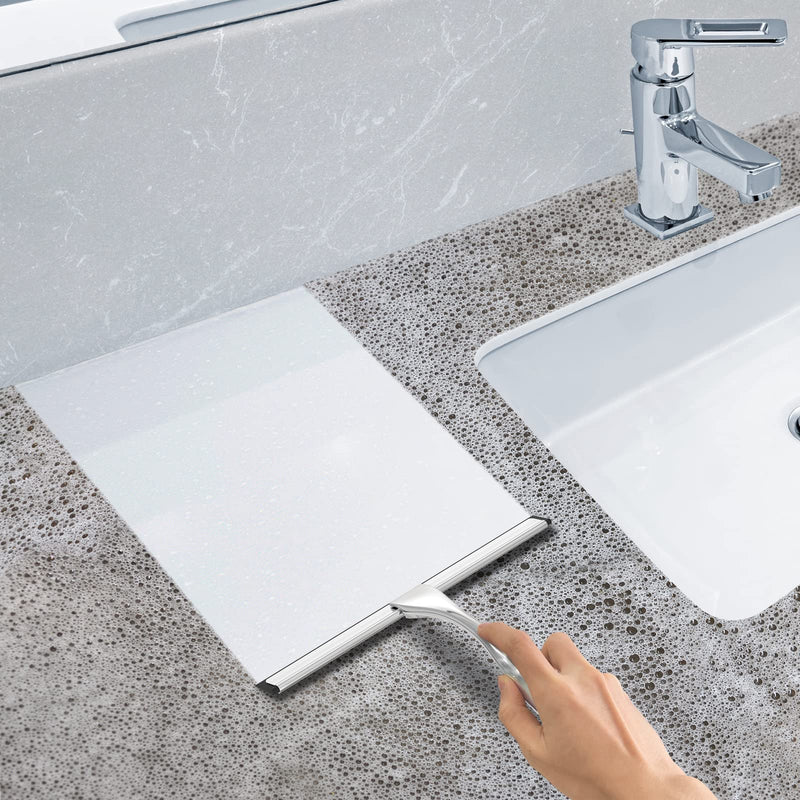 [Australia] - All-Purpose Stainless Steel Shower Squeegee for Shower Glass Door with 2 Adhesive Hooks, Bathroom Cleaner Tool Household Window Mirror Squeegee , Cleaning Tile Wall, Car, 10 Inch Silver 10-Inch 