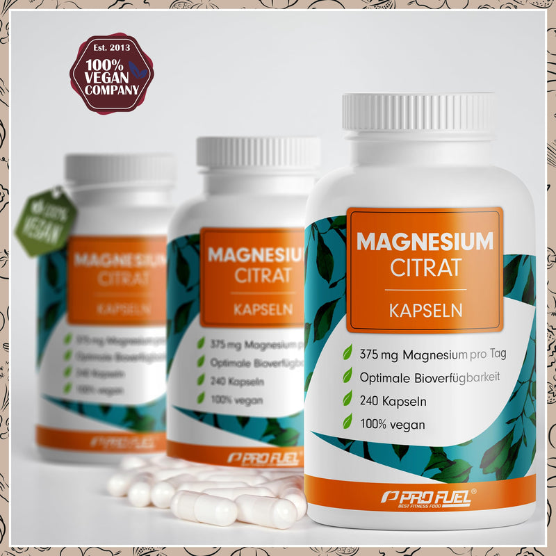 [Australia] - Magnesium citrate capsules 240x with 375 mg magnesium made from high-quality magnesium citrate - optimally high dose & bioavailable - laboratory tested with certificate - 100% vegan - supply for 80 days 1x 240 capsules 