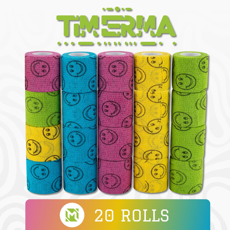 20 Rolls Self Adhesive Bandage Wrap Elastic&Breathable Ideal for Wound Care, Sports & Joint Sprains Adhesive Vet Wrap Versatile Support for Dogs Cats Horses Birds, Pet First Aid (Smiley) 20Rolls Smiley