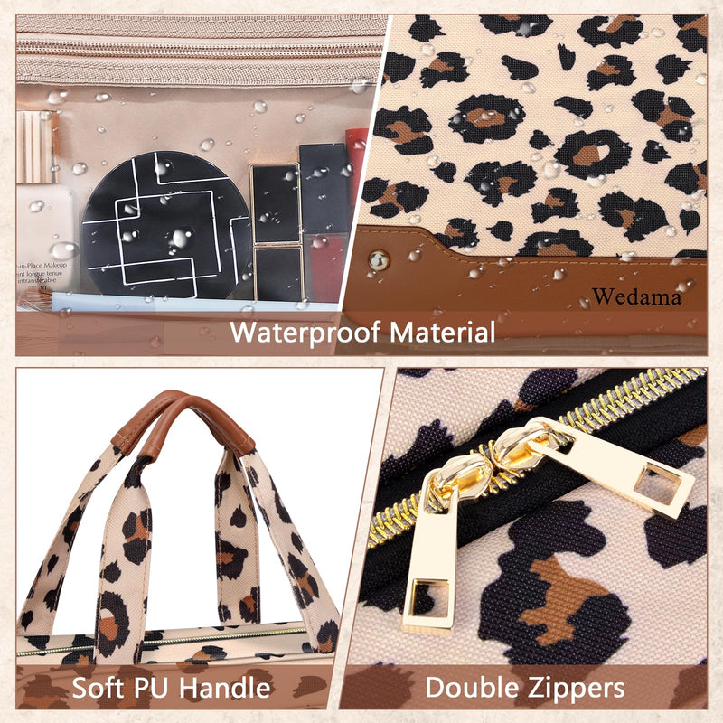 Toiletry Bag for Women, Hanging Travel Toiletry Bag with Jewelry Organizer Compartment Large Makeup Bag, PVC Waterproof Cosmetic Travel Bag Trips Camping Bathroom, Leopard Print