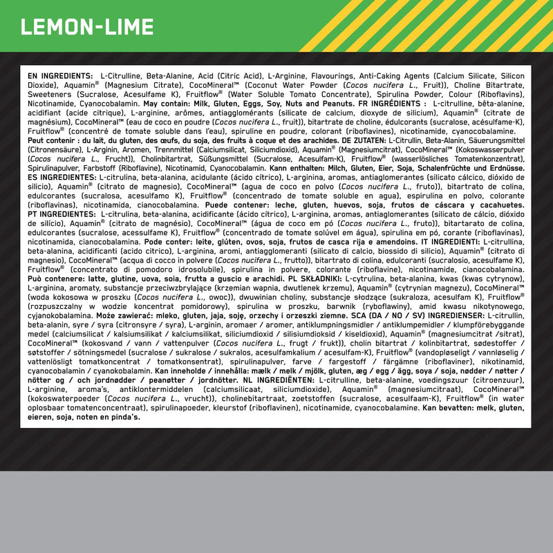 Optimum Nutrition ON Platinum Pump Pre-Workout, Intense Caffeine-Free Pre-Workout Food Supplement with Fruitflow, Beta-Alanine, L-Arginine, L-Citrulline, Lemon Lime Flavour, 20 Servings, 380 g