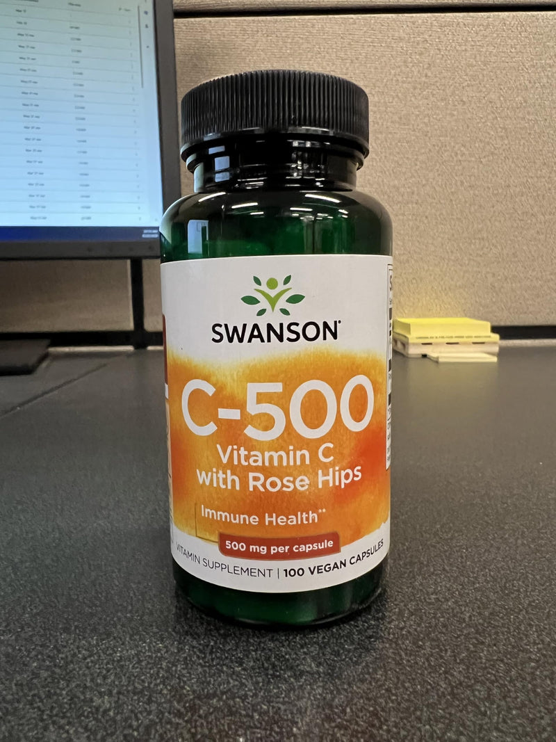 Swanson Vitamin C with Rose Hips for Immune Support, 500 mg, 100 Capsules | Vitamin C with Rose Hips for Immune, Skin and Cardiovascular Health; Antioxidant Support in a Plant-Based Formula 100 Count (Pack of 1)