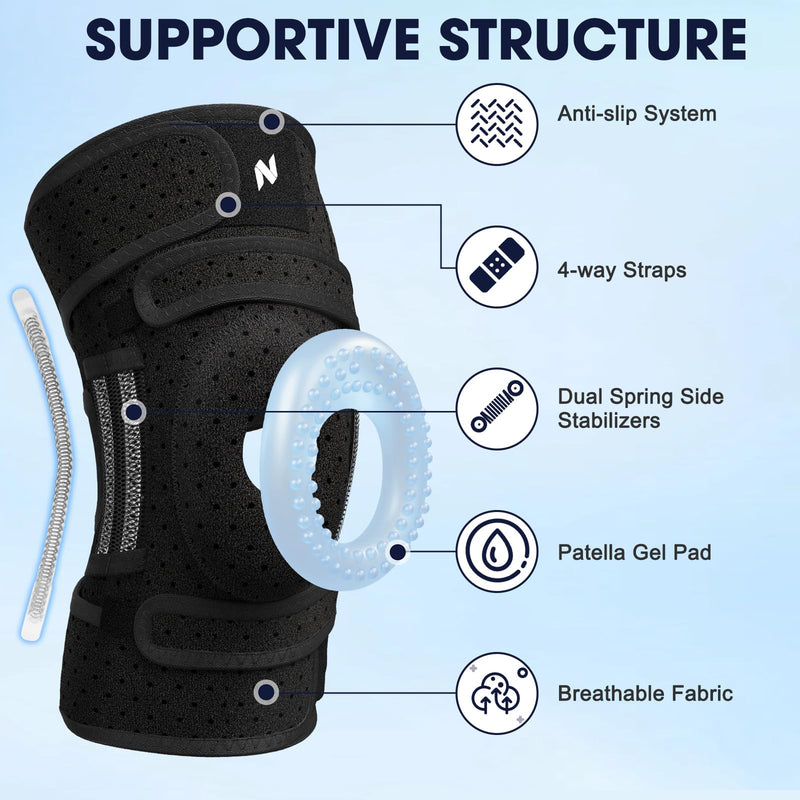 [Australia] - NEENCA ELITE Knee Brace for Men & Women - Open-Back Knee Support with Side Stabilizers & Patella Support for Meniscus Tear, Arthritis Pain, Injury Recovery, Running, Sports (Black, Medium) Black 