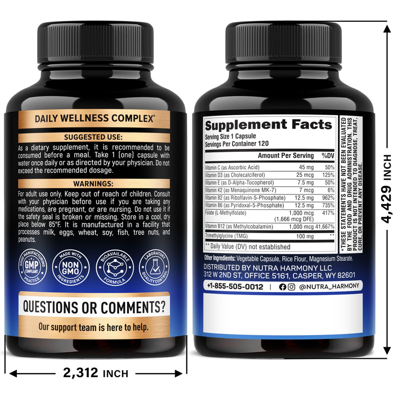 Methylated Multivitamin - 9in1 Supplement with TMG, 5MTHF & B12 - 120 Caps | MTHFR Supplement for Men & Women - B-Complex, Antioxidants C & E, Vitamin D3 & K2 - Energy, Brain & Mood - Vegan, Lab Tested