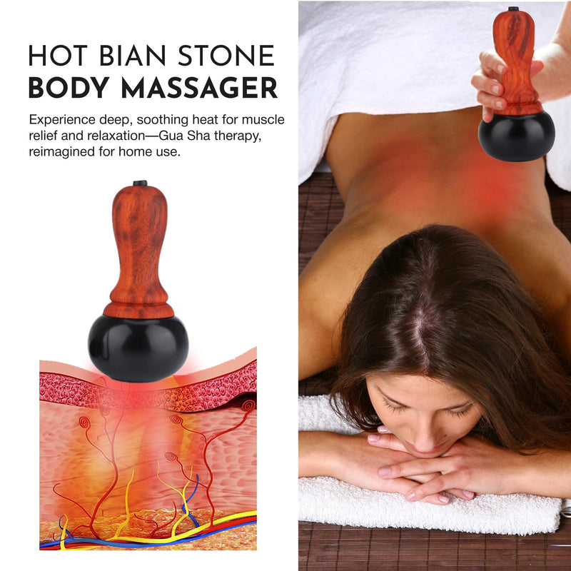 [Australia] - Electric Hot Stone Massager - Portable Bian Stones Gua Sha Scraping Home Massage Therapy Kit - Handheld Rock Warmer Wand Tool Set with Temperature Adjustment Control for Back Neck Body Pain Relief 