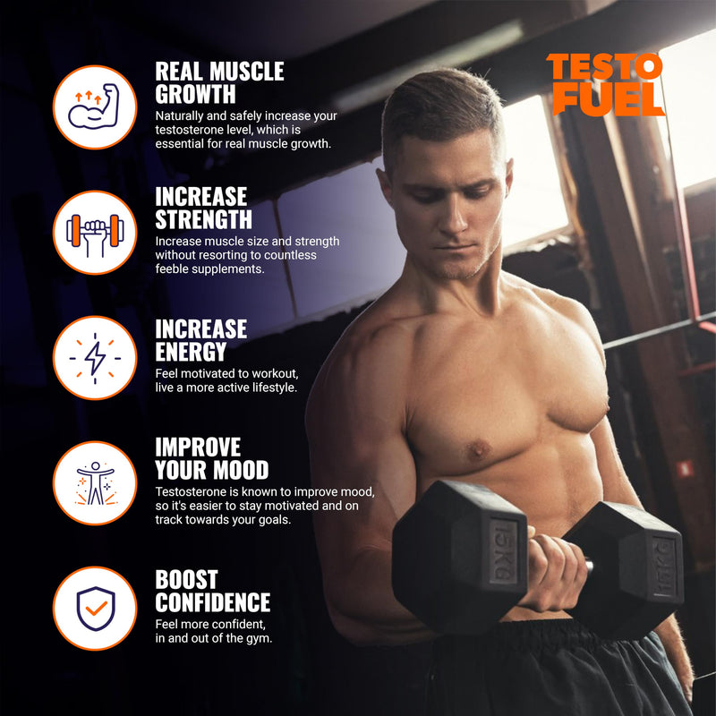 TestoFuel 120 T-Booster Pills - Test Booster for Men - 100% Natural Ingredients - Contributes to Normal Testosterone Levels & Muscle - Vitamin, Fenugreek & Magnesium Booster - UK Made Pro Supplement