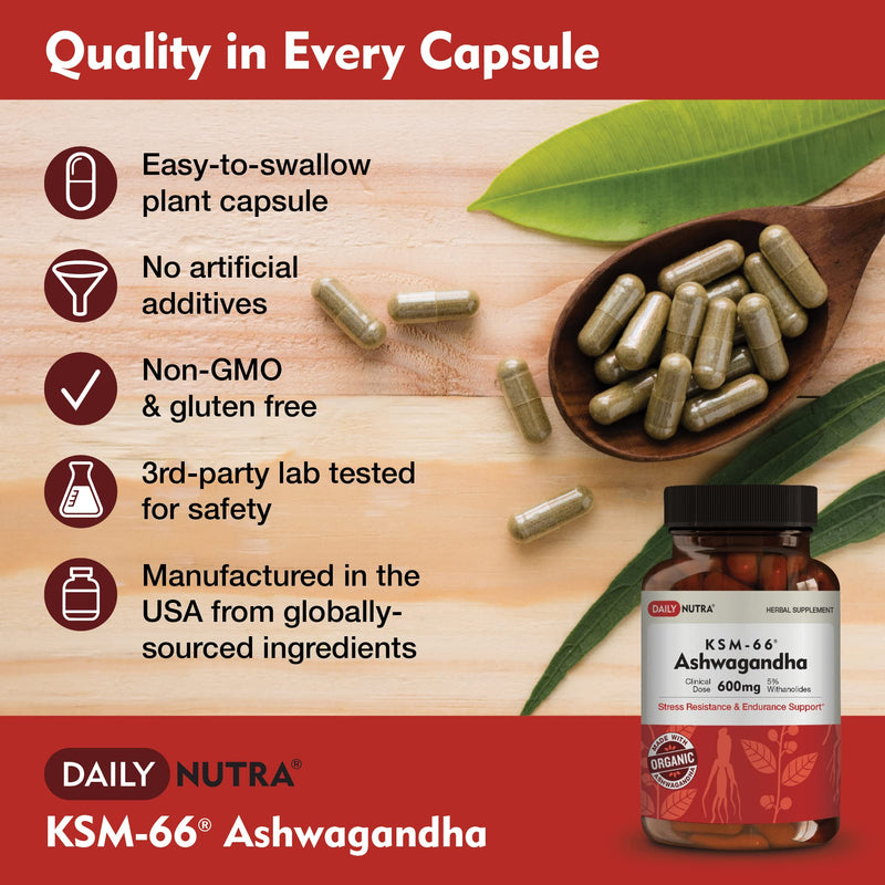 [Australia] - KSM-66 Ashwagandha 600mg Organic Root Extract - High Potency Supplement with 5% Withanolides | Relieves Tiredness, Supports Relaxation, Focus, Energy, & Muscle Growth (90 Capsules) 90 Count (Pack of 1) 