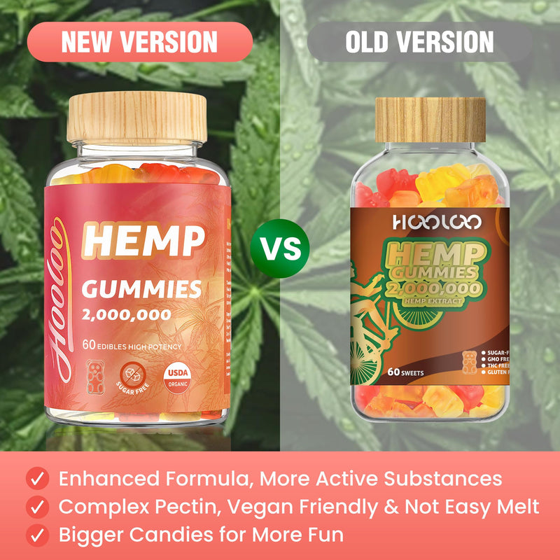 HOOLOO Hemp Gummies for Adult – High Potency 2,000,000, 100% Natural Pure Organic Sugar Free Fruity Hemp Gummies, Made in USA 2,000,000 - 2 Packs