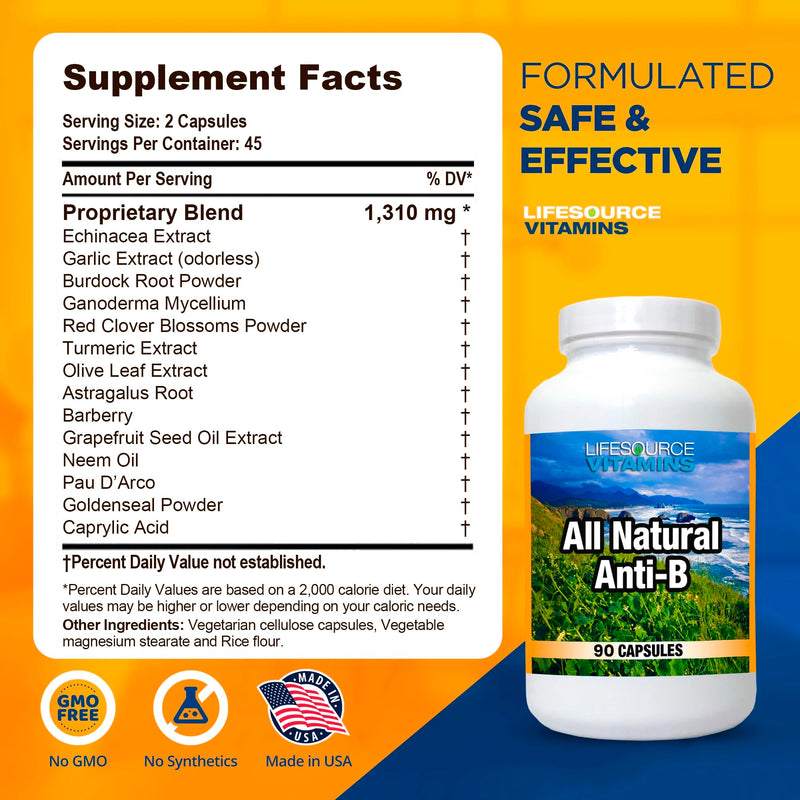 [Australia] - LifeSource Vitamins All Natural Anti-B for Immune Support, 14 All Natural Ingredient with Echinacea & Garlic Extract, 90 Immune Defense Capsules. 1 Count (Pack of 90) 