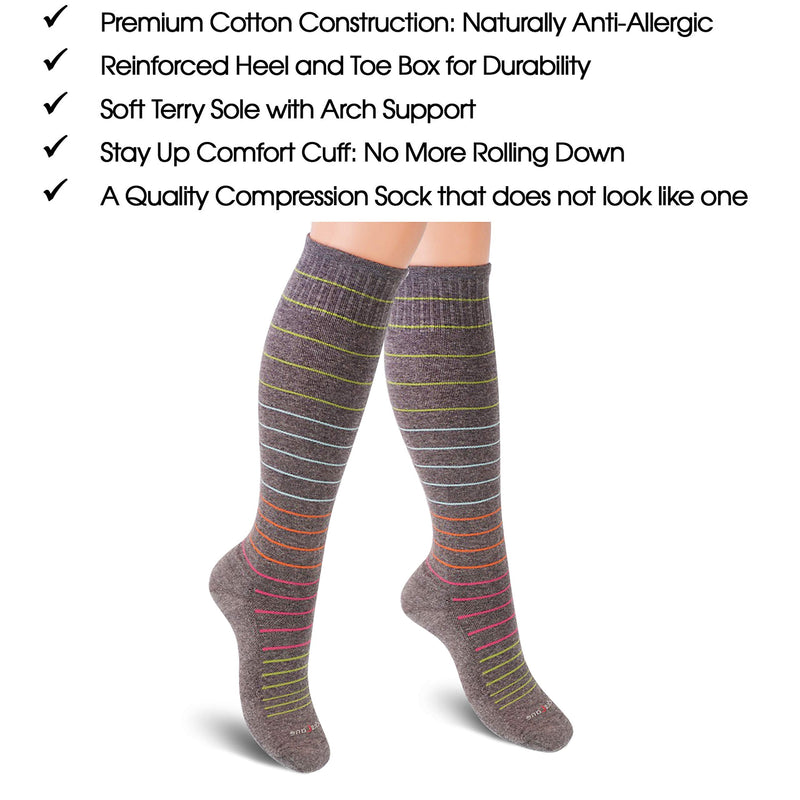 [Australia] - Cotton Compression Socks for Women & Men. 15-20 mmHg Support Knee-High Nude Stripes M/L Medium/Large (1 Pair) 