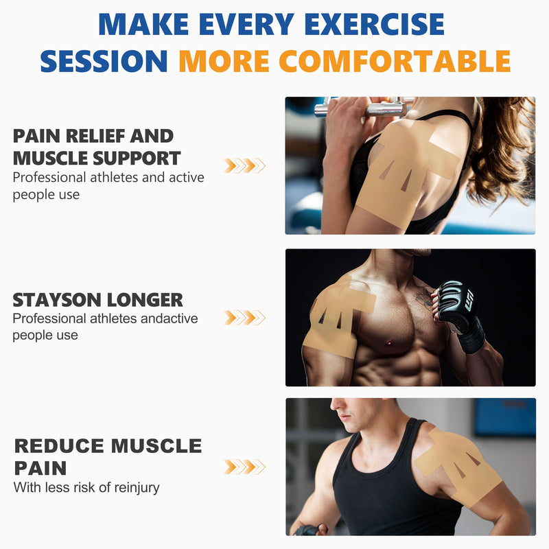 Precut Kinesiology Tape for Shoulder – 14 PCS Elastic Shoulder Support Tape, Waterproof & Breathable, Hypoallergenic Sports Tape for Pain Relief, Beige 14pcs