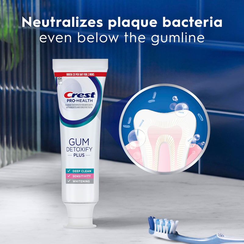 Crest Pro-Health Gum Detoxify Plus Toothpaste 4.5 oz Pack of 3 - Antibacterial Fluoride Toothpaste, Sensitivity Protection, Whitens Teeth, Anticavity, Plaque Control 4.5 Fl Oz (Pack of 3)