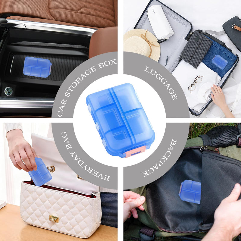 4Pack Travel Pill Organizer - 10 Compartments Pill Case with 64 Stickers, Pill Organizer 2 Times A Day, 20 Days Portable Compartments for Vitamins, Fish Oils, Supplements(Blue) Blue 4PC