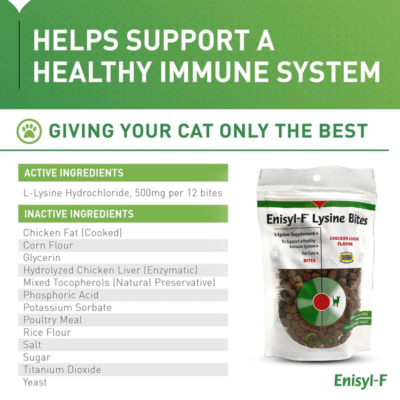 [Australia] - Vetoquinol Enisyl-F Lysine Bites: L-Lysine Chews for Cats & Kittens - Chicken Liver-Flavor, 6.4oz (180g) Recloseable Bag 