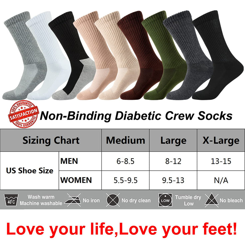 [Australia] - Well Knitting Loose Men's Diabetic Crew Socks,Non-Binding Top,Seamless Toe,Semi Cushion,Breathable Soft Coolmax Socks 4 Pairs Large 4 Pairs Grey Crew Socks 