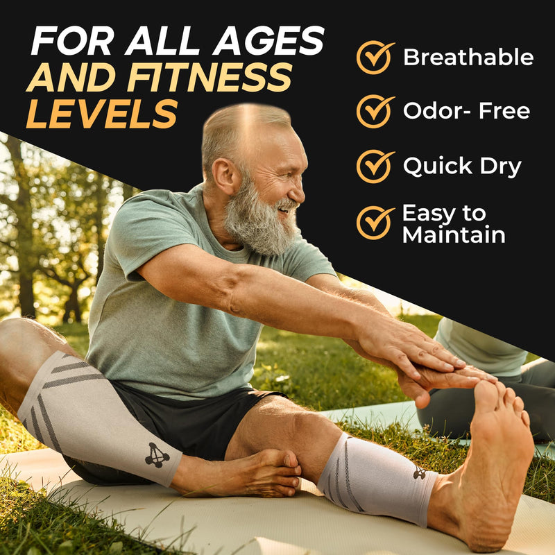 CopperJoint Running Calf Compression Sleeve Women – Easy-On Footless Calf Compression Sleeves for Men, Support Mens Leg Sleeves for Runners, Basketball, Sports, Copper Infused Nylon - Grey, Large