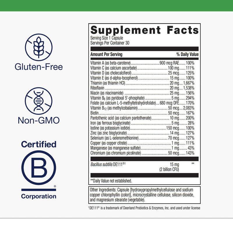 Metagenics UltraFlora Probiotic + Multivitamin, 30 Capsules | All-in-One Daily Gut Health and Digestive Balance Support, Clinically Tested Probiotic Blend with 17 Essential Nutrients