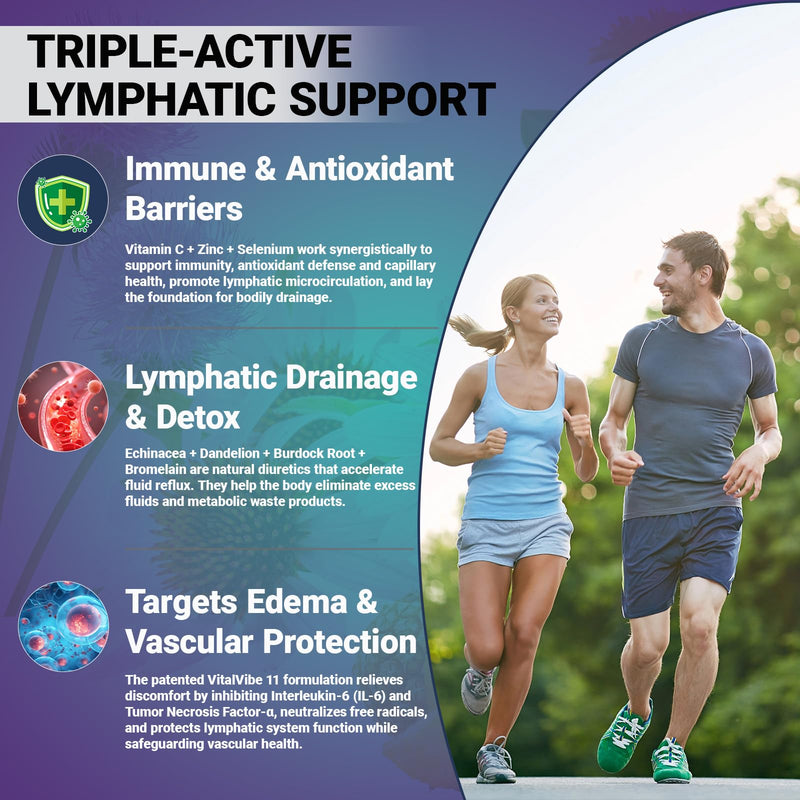 Lymphatic Drainage Tablets & Water Retention, 18-in-1 Herbal Complex with Dandelion Root, Burdock Root & Echinacea,Liver Detox & Immune Support with Vitamin C, D3 & Zinc, 120 Vegan Capsules