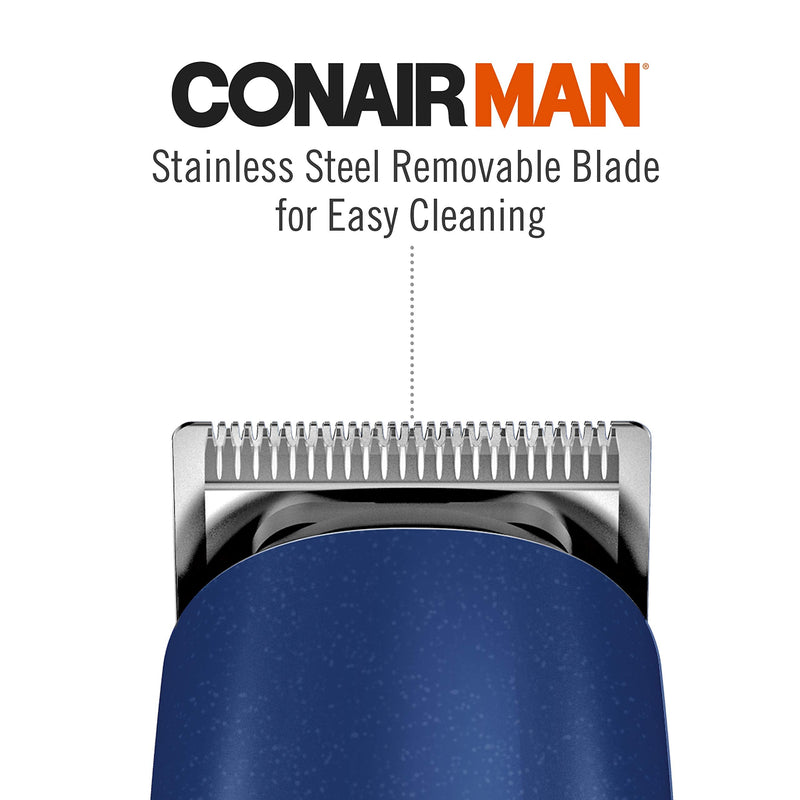 [Australia] - ConairMAN Beard Trimmer for Men Includes Nose and Ear Hair Trimmer and with 5-Position Comb Attachment, 5 piece Men's Grooming Kit, Battery Operated Blue 5 Piece Set 