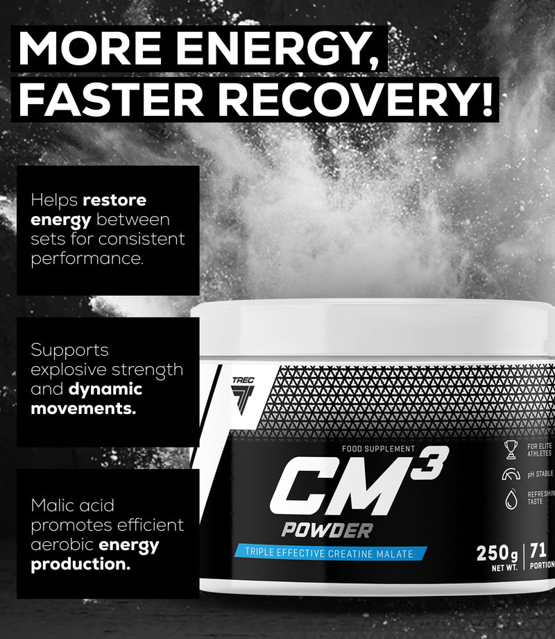 Trec Nutrition CM3 Tri-Creatine Malate Powder for Performance and Muscle Power | 6650 mg Creatine Per Serving | Made in EU (250g, Orange) 250 g