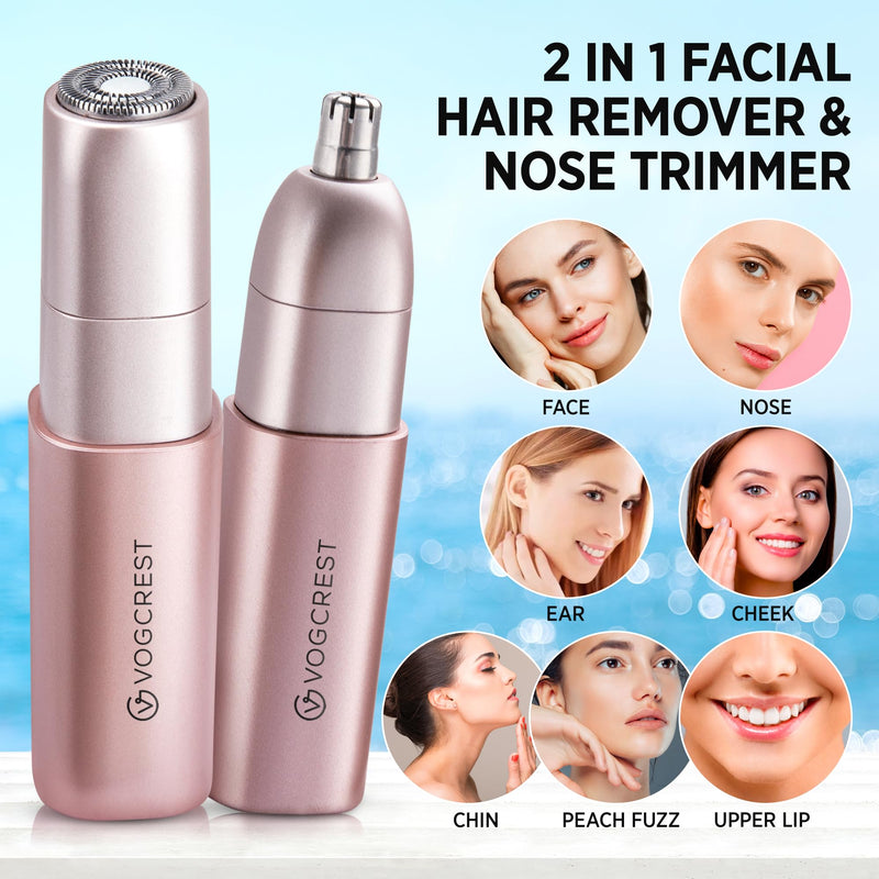 VG VOGCREST Facial - Nose Hair Remover Women: 2 in 1 Painless Electric Face Shaver and Nose Trimmer - Rechargeable Hair Removal Tool for Face Nose Ear Peach Fuzz Lips Chin