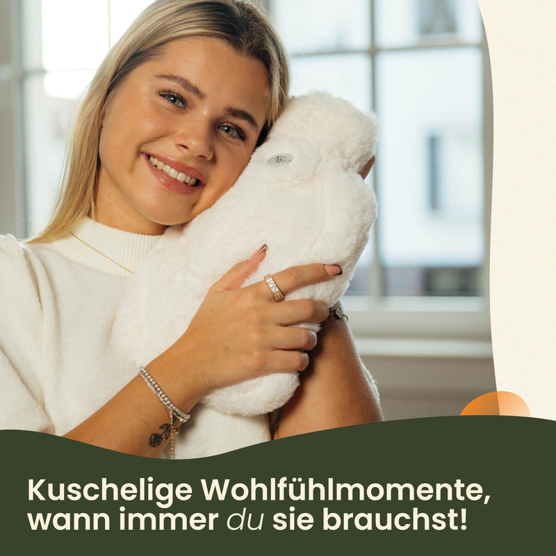[Australia] - KUNU® the special hot water bottle - 1.8l - incl. gift packaging - with extra cover - irresistibly fluffy - perfect for adults and children - leak-proof and tested Fluffy Cream 