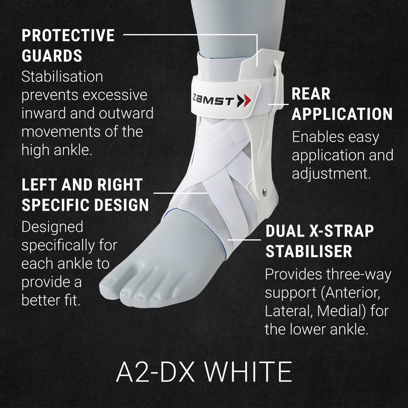 [Australia] - Zamst A2-DX White Ankle Brace for Sports - Breathable Sports Ankle Support for Men and Women with Guard Stabilizers for High-Grade Ankle Sprain - Right, Medium Medium - Right 