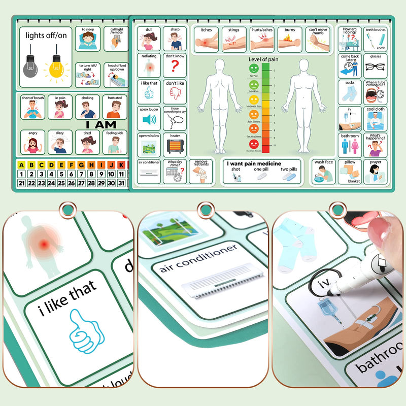 [Australia] - 6 Pcs Communication Board for Nonverbal Adults Aphasia Colorful Picture Symbol Communication Cards for Patients Children(Green) Green 