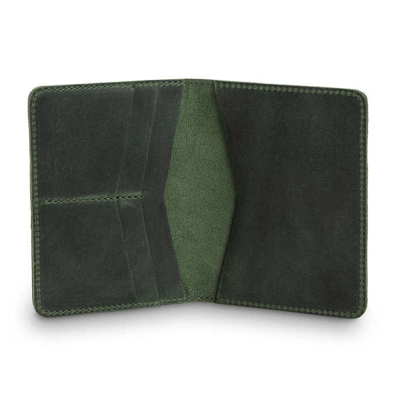 Standard Full Grain Crazy Horse Leather Passport Holder | Custom Travel Passport Cover & Organizer | Handcrafted Leather Passport Wallet for Men and Women | Pike (Green) Green