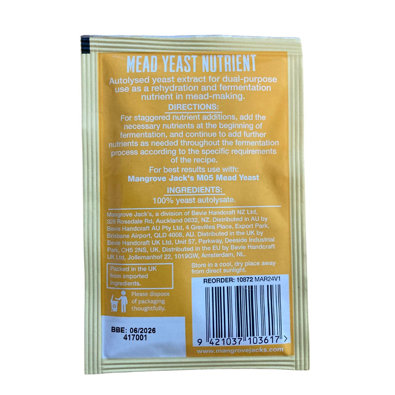 Mangrove Jack's Mead Yeast Nutrient Sachet 12g for Meadmaking Homebrewing Honey Wine Making Homebrew