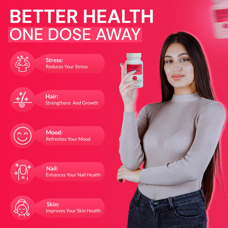 Vitamin B Complex Capsules | B12 B6 B1 Biotin Folate & Nicotinamide | Sugar Free Food Supplement | GMP Certified