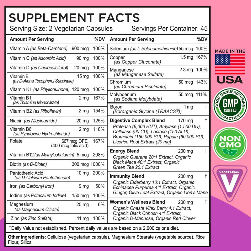 FarmHaven Multivitamin for Women - 22 Key Nutrients for Energy, 90 Caps | Fruits & Veggies Womens Multivitamin | Whole Food Multivitamin For Immune & Heart Health | Womens Daily Vitamins