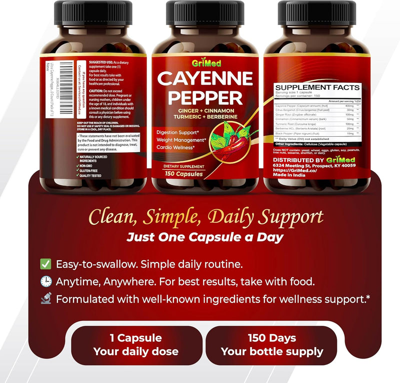 Organic Cayenne Pepper 9IN1 Complex with Cinnamon, Ginger, Turmeric for Overall Health, Immune System, Digestion Wellness (150 Count (Pack of 1)) 150 count (pack of 1)